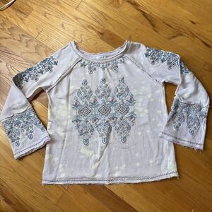 Sundance‎ Sweatshirt M Purple Embroidered Boho Distressed Raw Hem Pullover Top